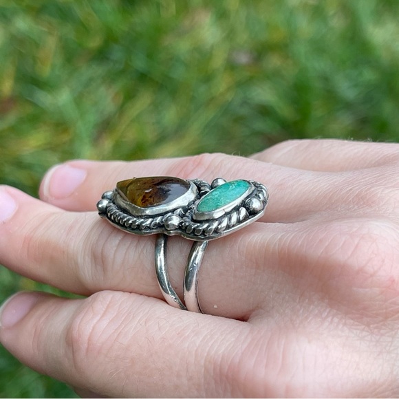 💙 GORGEOUS Turquoise + Amber ring 💙 - Picture 4 of 7